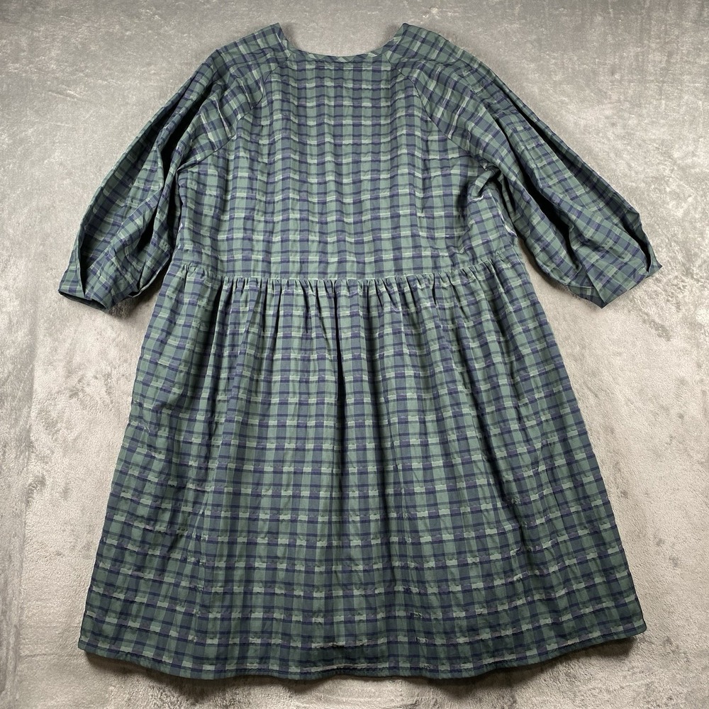 Madewell Dress Womens 1X Green Blue Marianna Puff Sleeve Mini Plaid Heritage NWT - Picture 9 of 14